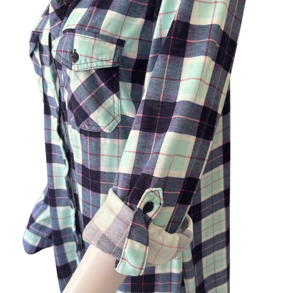 White Mark Plaid Light Blue & Navy Button-Up Shirt Long Sleeves Womens Size XL - Picture 3 of 6